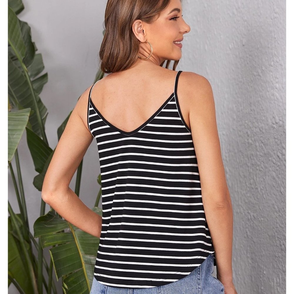 Striped Curved Hem Cami Top